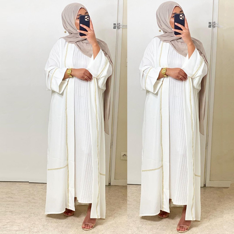 Arab Turkish Jilbab Dubai Long Muslim Women Islamic Dresses Plain White Color Latest Designs Pray Simple Open Abaya 