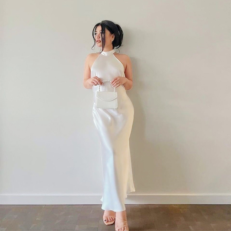 2022 New Arrival Lady Party Bodycon Club Long Dress Elegant Sexy Sleeveless Halter 100% Mulberry Silk Evening Dress For Women 