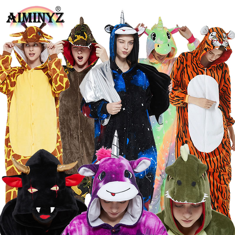 Aiminyz Wholesale New Animal Onesie Pajamas Flannel Pijama Winter Pajama Set For Adult Kids Women&#39;s Sleepwear Christmas Unicorn 