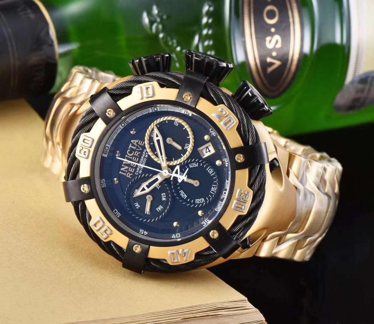 Custom Brands Men&#39;s Business Casual Premium Gold Luxury Sport&#39;s Thick Steel Wire Watch 