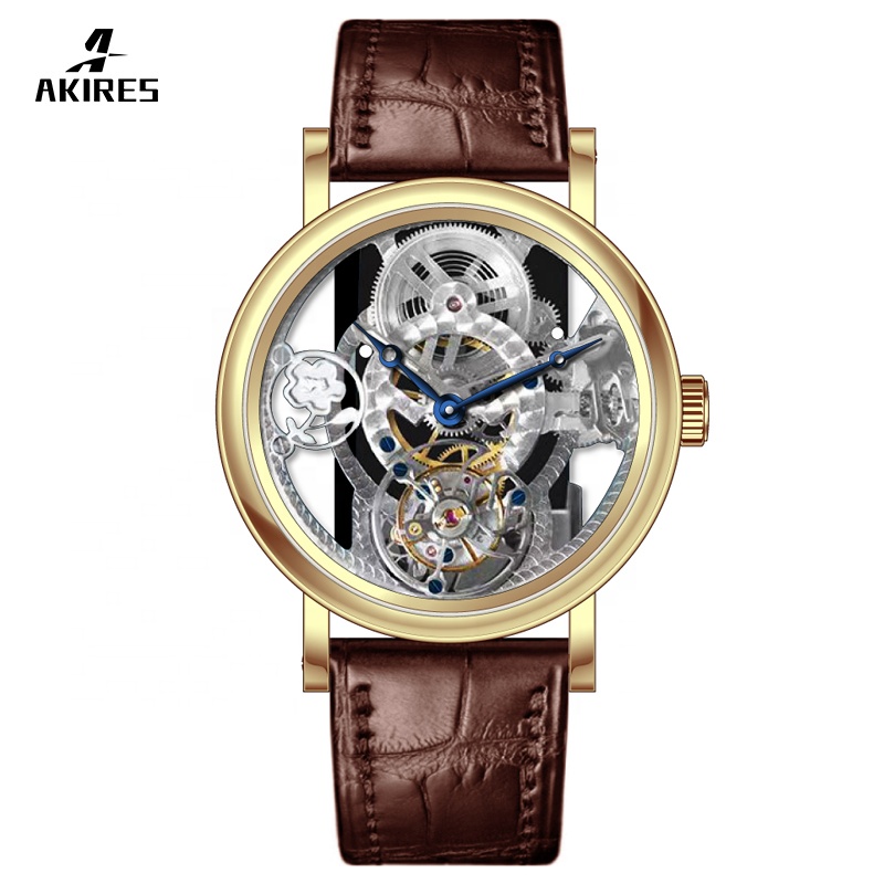 Luxury Tourbillon Waterproof Mans Automatic Watch Custom Logo China Factory Genuine Leather Tourbillon Mens Watch 