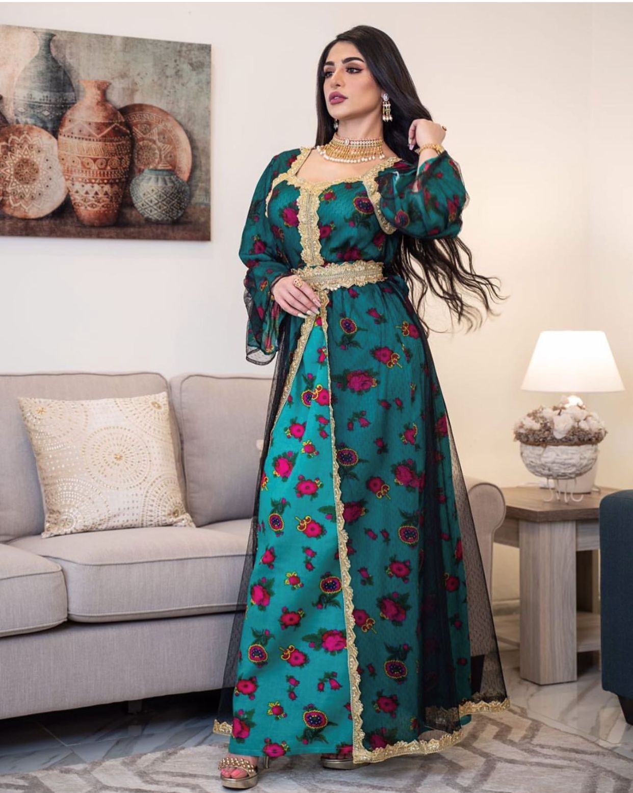 D230016 Elegant Moroccan Kaftan Middle East Ethnic Dubai Abaya Robe Muslim Women&#39;s Maxi Long Dresses 