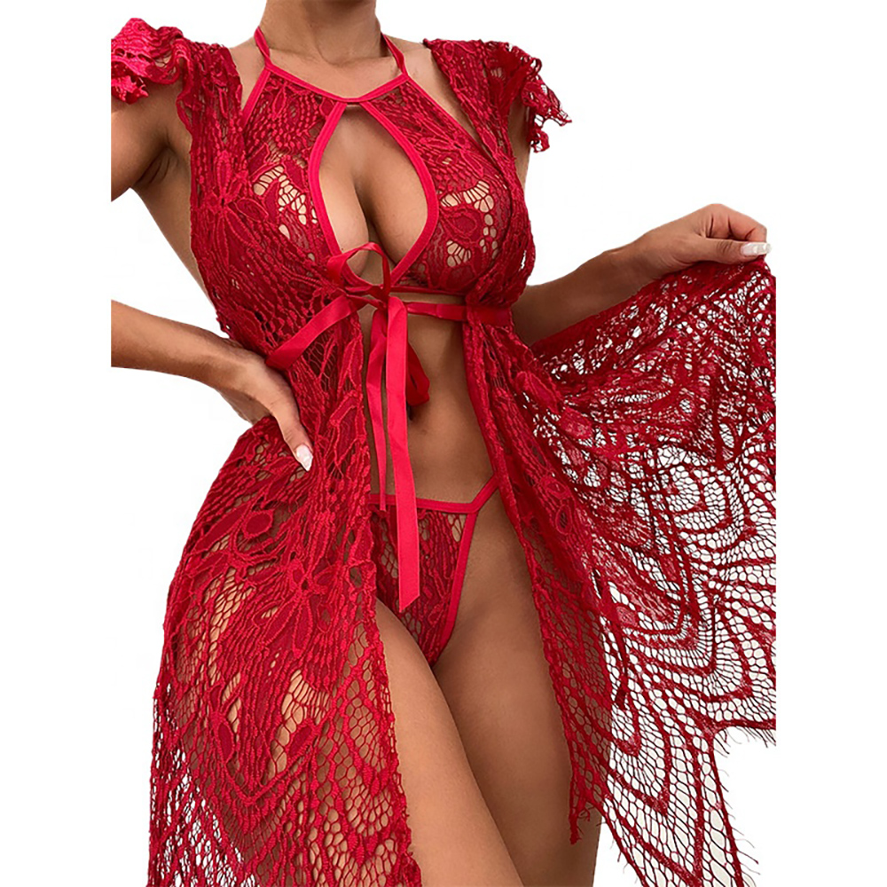 Wholesale Mature Women Sexy Nightgown Nightwear Hot Ladies Sleepwear Sexy See Through Lace Pajamas Night Dress Set 