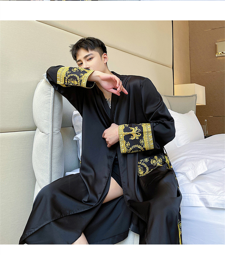 Pure Cotton Robe Brand Luxury Jacquard Silk Bathrobe Pajama For Men 