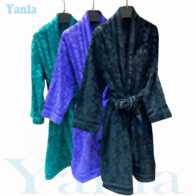 Men And Women Nighty Bathrobe Famous Brand Cotton Jacquard Sleepwear Bathrobe Luxury Plush Robe Pajamas 