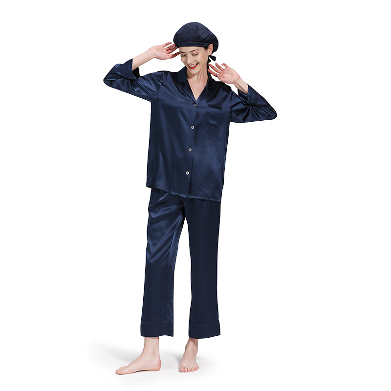 Skin Friendly Women Cozy Sleepwear Long Sleeve Mulberry 100% Silk Pajamas Set 