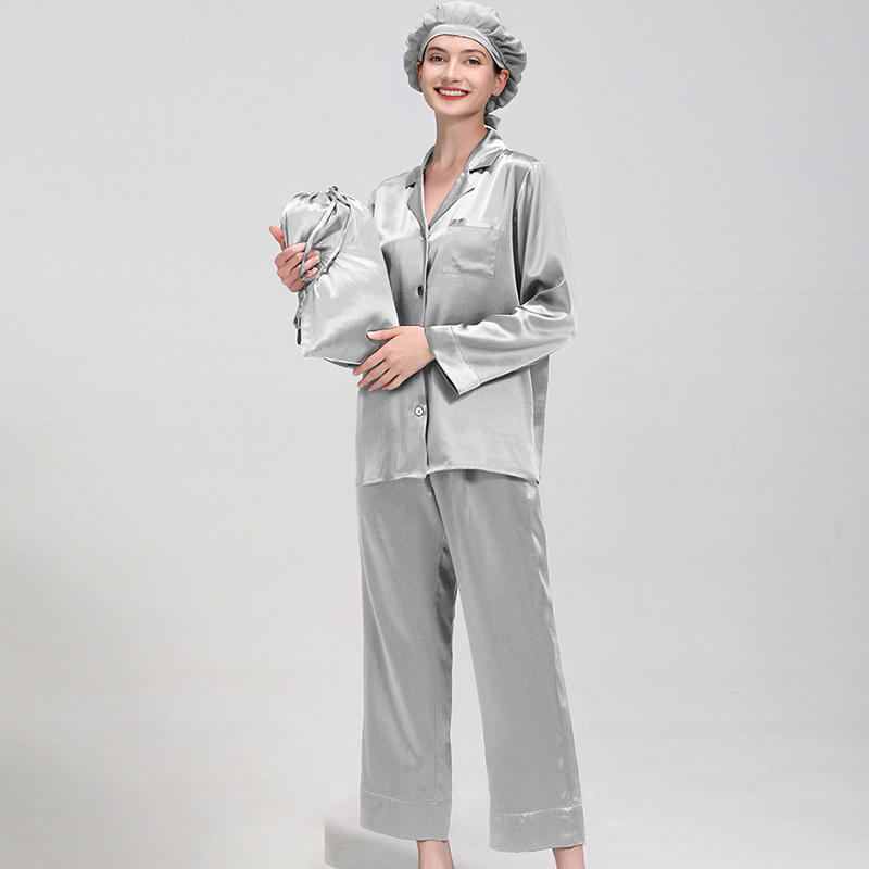 Organic Pure Silk V Neck Trimmed Real Custom Logo Women Sleepwear 100% Silk Pjs Pajamas 