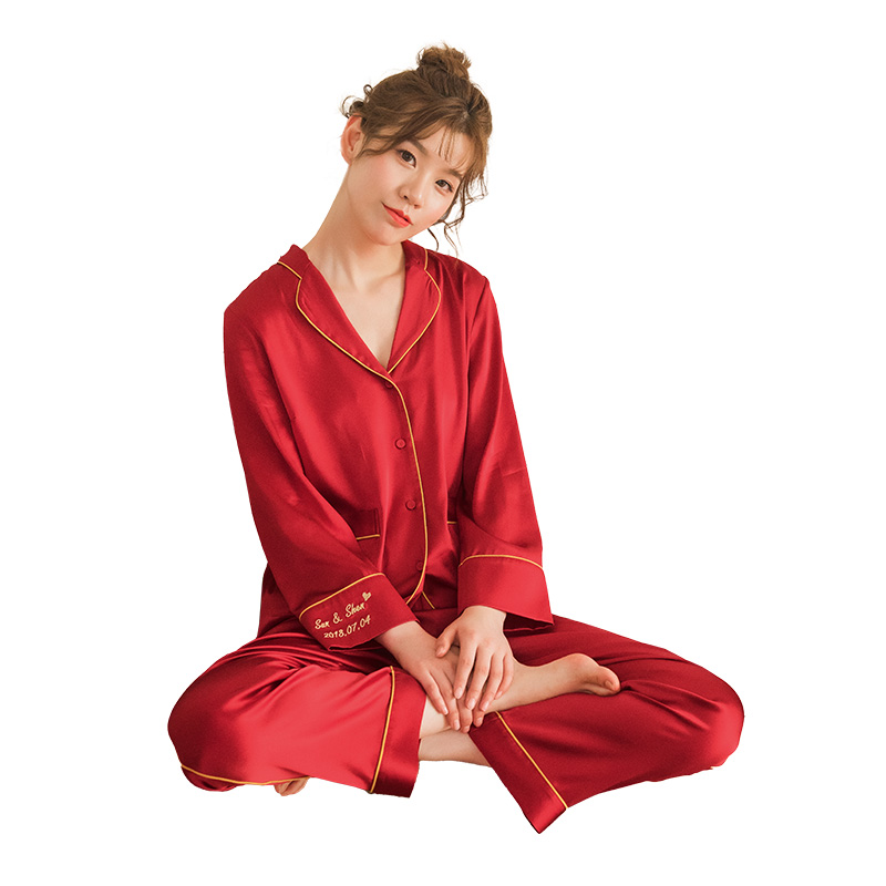 Custom Artwork Luxury Organic Silk Basic Women&#39;s Long Set Homewear Set Solid Pajamas 