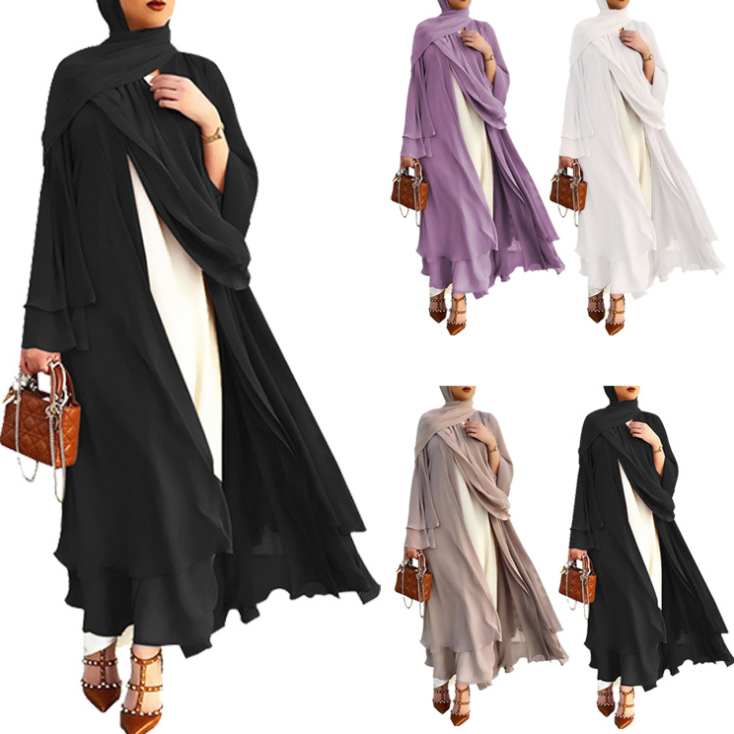 New Fashion Butterfly Modern Abaya With Turban Summer Chiffon Muslim Women Dress 