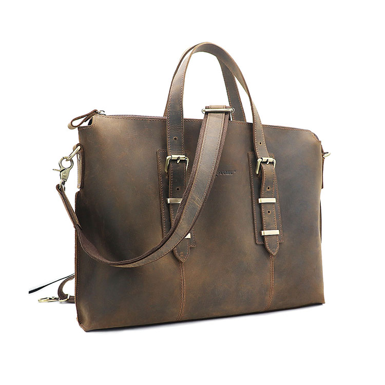 Suohu Vintage Briefcases Business Fashion Brown Men&#39;s Leather Handbag Briefcase With Big Capacity Leather Laptop Bag 