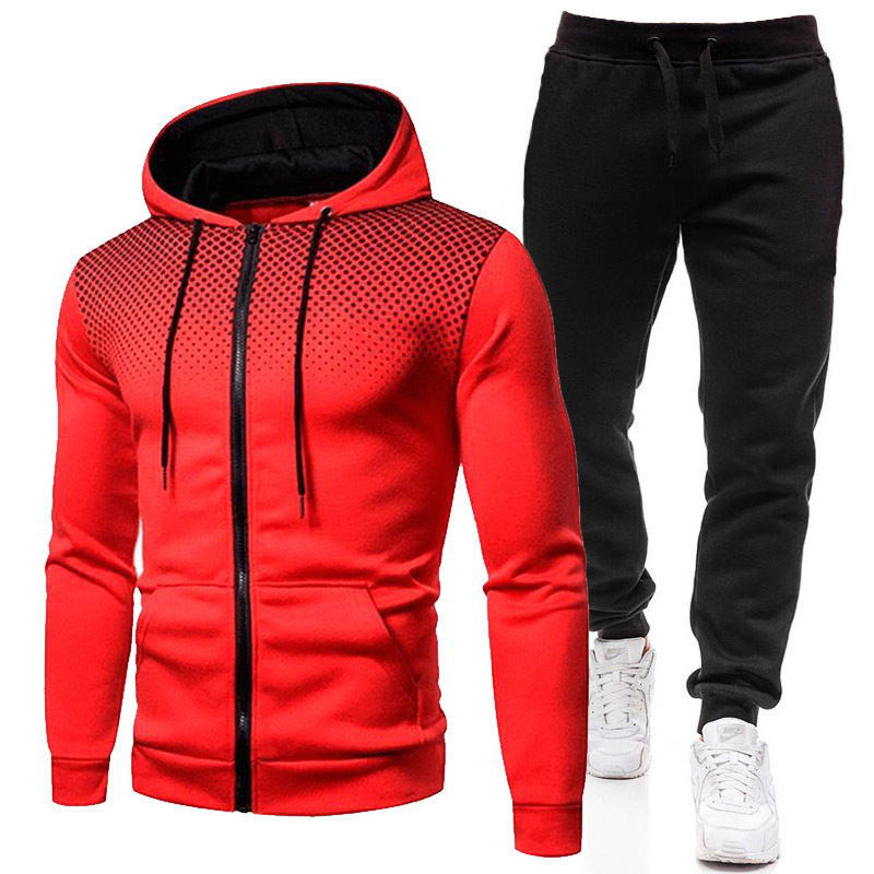 Zipper Solid Color Polka Dot Men&#39;s Hooded Sportswear Men&#39;s And Women&#39;s Couple Clothes Jogging Leisure Sports Suit Jogging Wear 