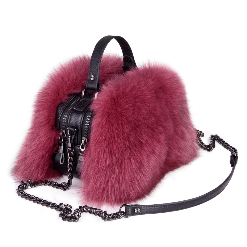 Winter New Style Fox Fur Handbag Ladies Bag Elegant Luxurious Portable Diagonal Women Real Fur Handbag 