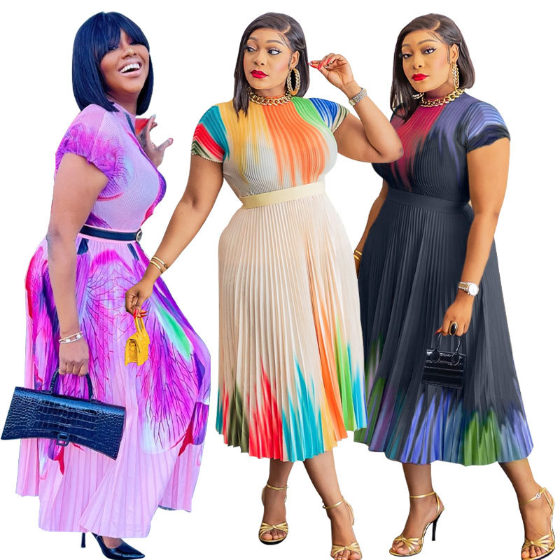 2023 Spring Vintage Loose Oversized Casual Dresses Women Midi Floral Pleated Dress Ladies Casual Plus Size Women&#39;s Dresses 