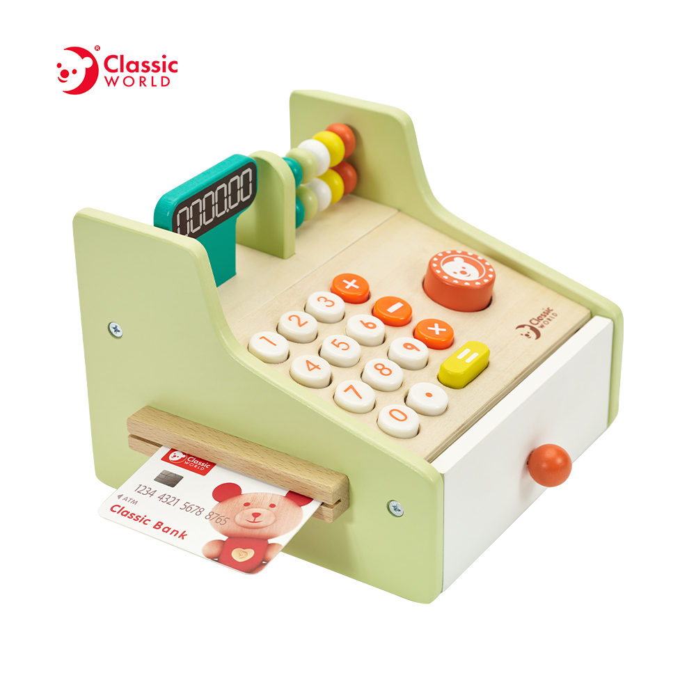 Classic World 2021 Counting Toys Cash Register Role Play Pretend Play Wooden For Kids Baby Gift Kitchen Toys Set Color Box 54167 