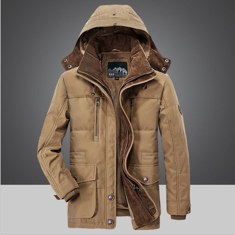 High Quality Men&#39;s Cold Winter Mid Length Cotton Thick Zip Up Jacket Casual Loose Windproof Warm Hooded Padded Jacket 