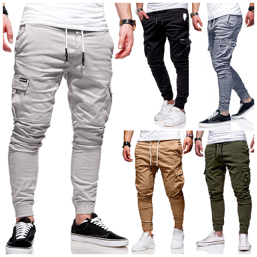 Custom Logo Men Jogger Pants Cotton Blank Sweatpants Gym Sport Drawstring Cargo Pants For Men 