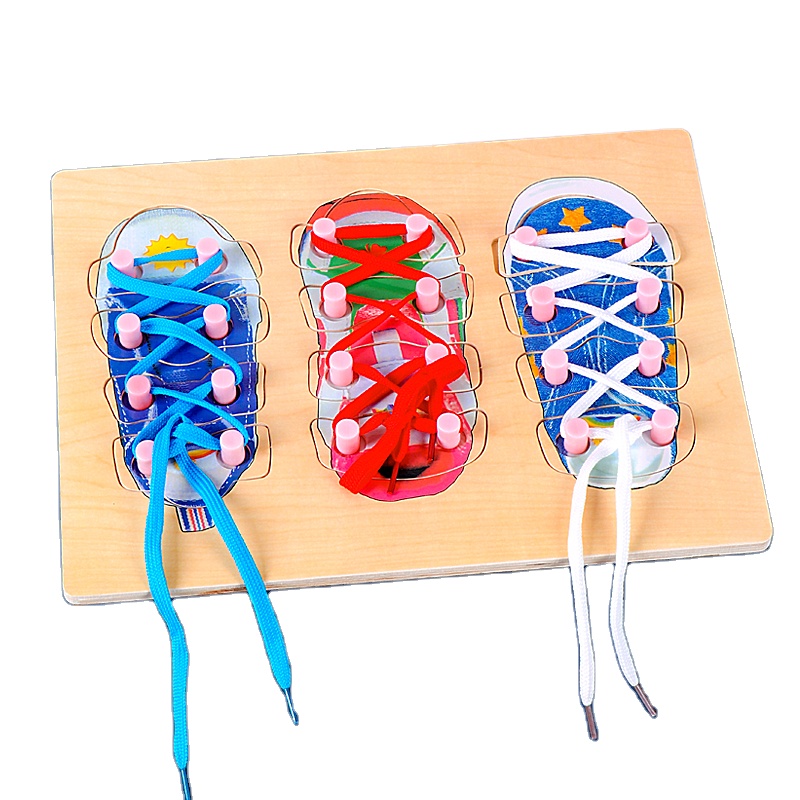 Kids Shoes Lace Tie Toy Funny Lacing Montessori Toys Children Wooden Puzzle Toys 
