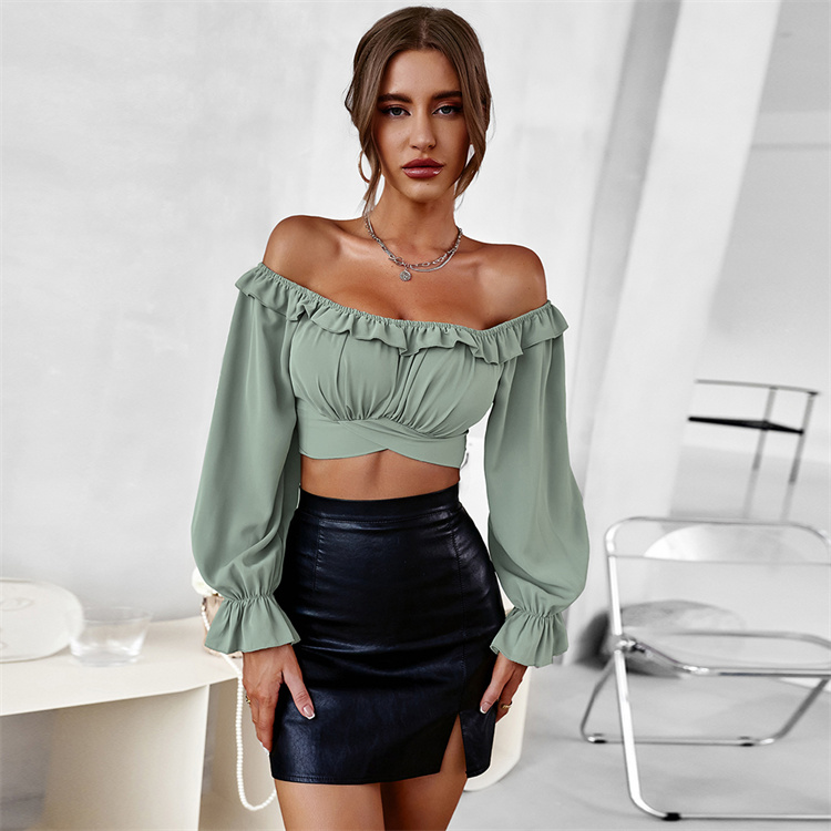 Pretty Steps Fashion Designer Ruffle Women&#39;s Blouses &amp; Shirts Off Shoulder Flounce Sleeve Tie Back Ladies Tops Blouse 
