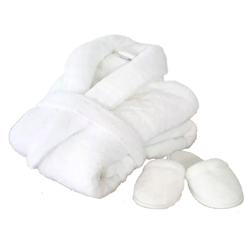 100% Cotton Hotel White Terry Cloth Bath Robe Luxury Shawl Collar Thick Terry Toweling Spa Bathrobe And Slipper Set 