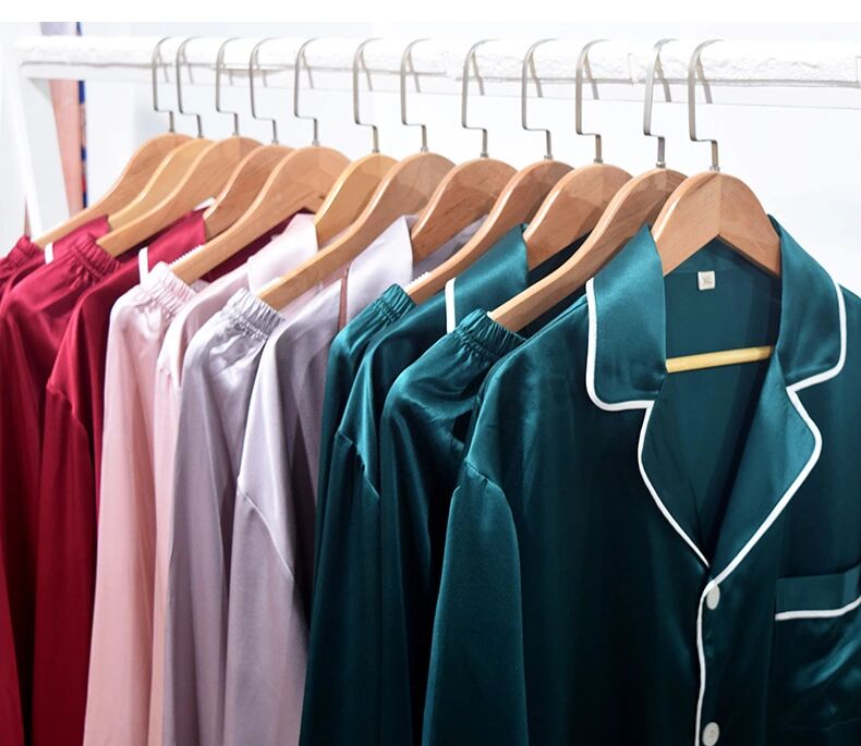 Long-sleeved Turn-down Collar Two Piece Set Long Pants Men Night Wear 