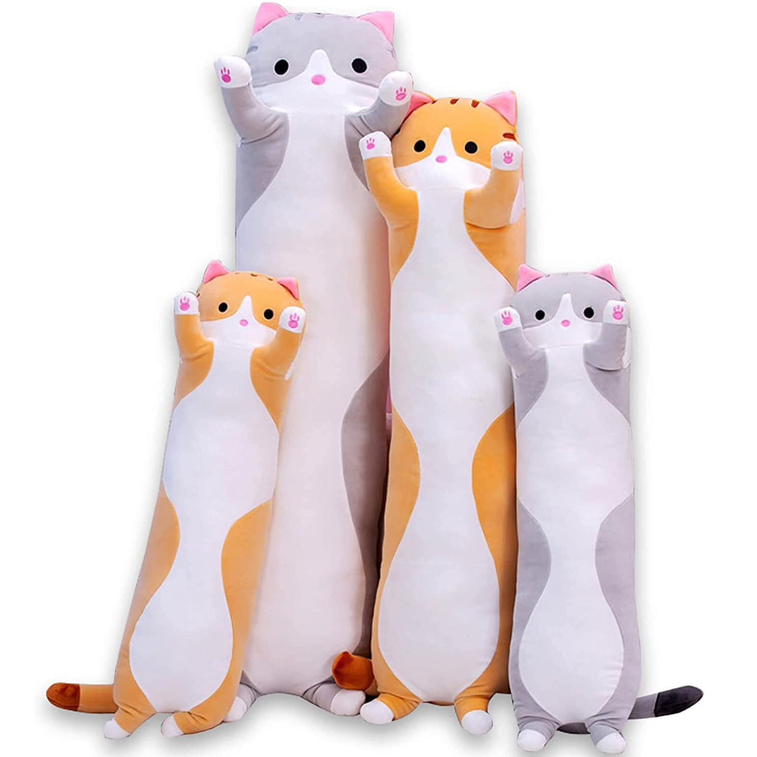 Cat Plush Pillow Elastic Soft Stuffed Animal Toys Long Body Big Hugging Cuddle Cartoon Plushie For Kids Custom Logo 