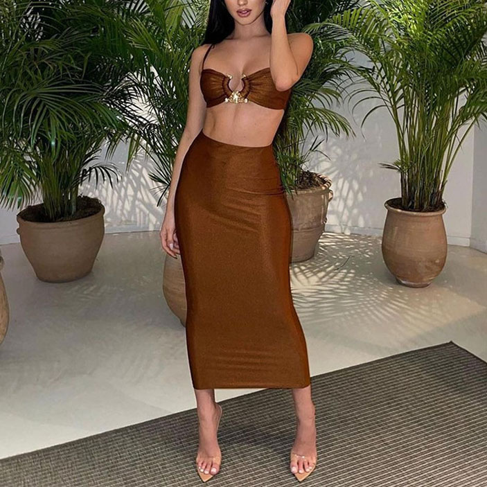 Hotsale Ladies Two Piece Set Women Clothing Dress Sexy Crop Two Piece Dress Set 