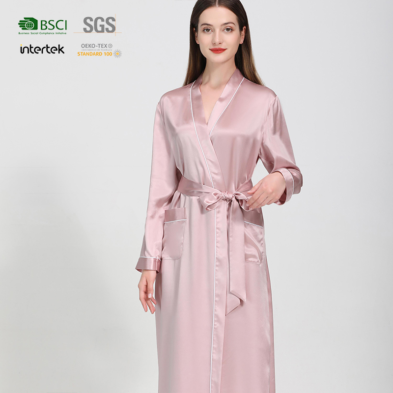 22mm 100% Silk Pure Mulberry High Quality Stylish Extea Soft Pink Bathrobe For Women's 