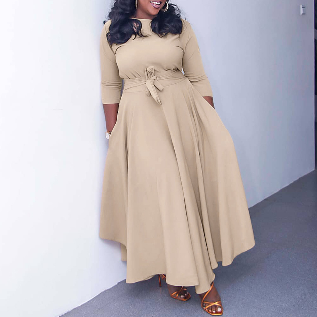 Women's Clothing Plus Size Dresses Long Sleeve Dresses Women Maxi Casual New Plus Size Women Casual Plain Dress Wholesale