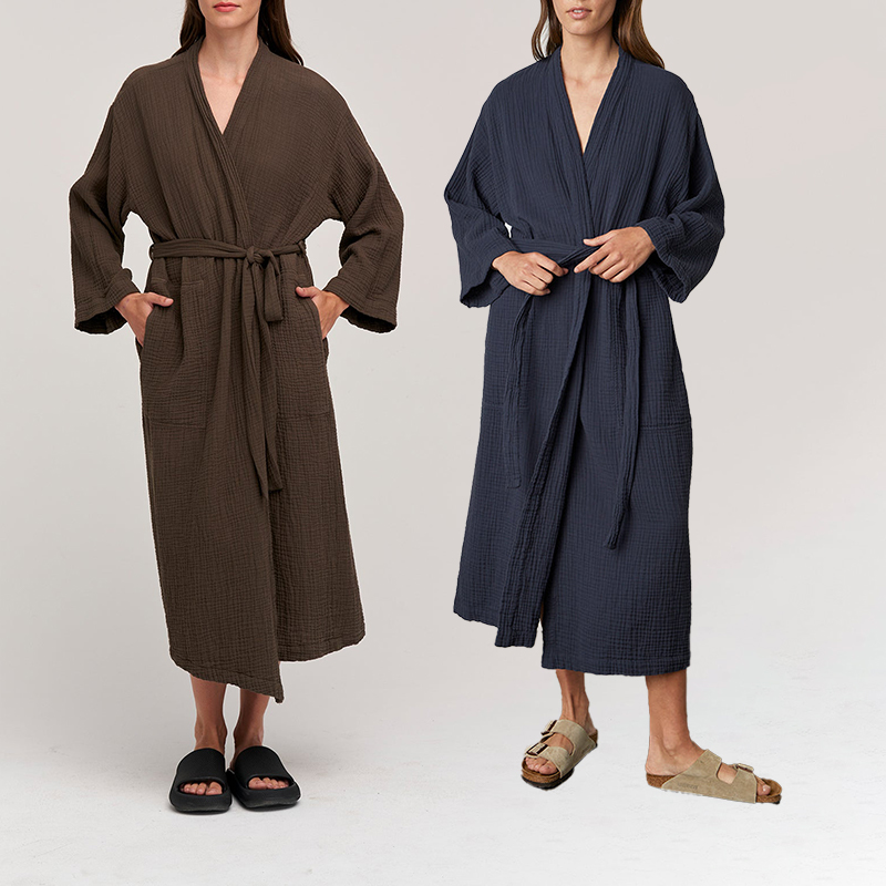 Muslin Long Robe Women Sleepwear Lounge Wear Nightdress Casual Loungewear Pajama Custom Gauze Cotton Spa Robes Wrap Lady Chill 