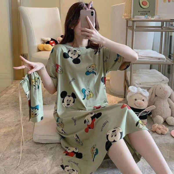 Summer Thin Nightdress Cute Print Soft Women&#39;s Home Wear Women&#39;s Sleepwear Plus Size Women&#39;s Sleepwear Pijamas 