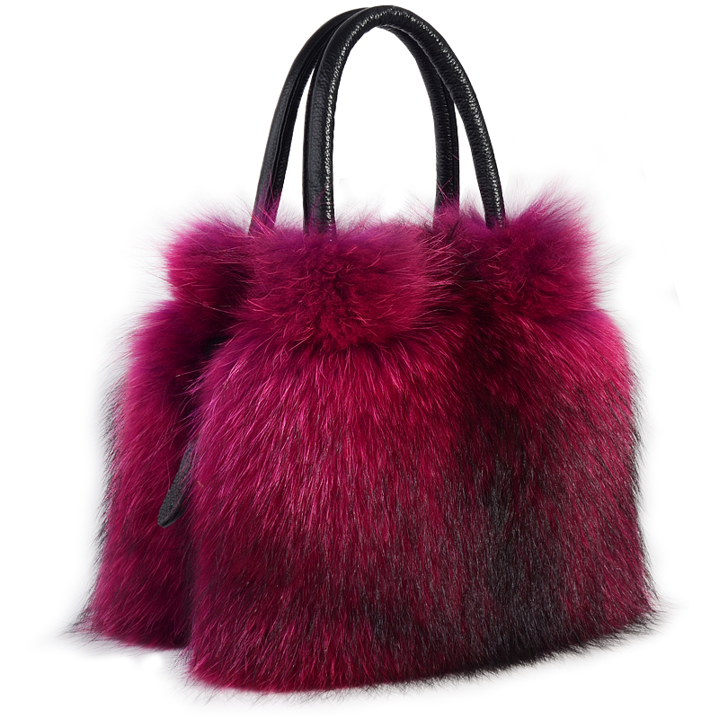 Mwfur Ladies Winter Luxury Women Whole Pelt Raccoon Skin Shoulder Bag Purse Genuine Fur Cowhide Handbags For Women 