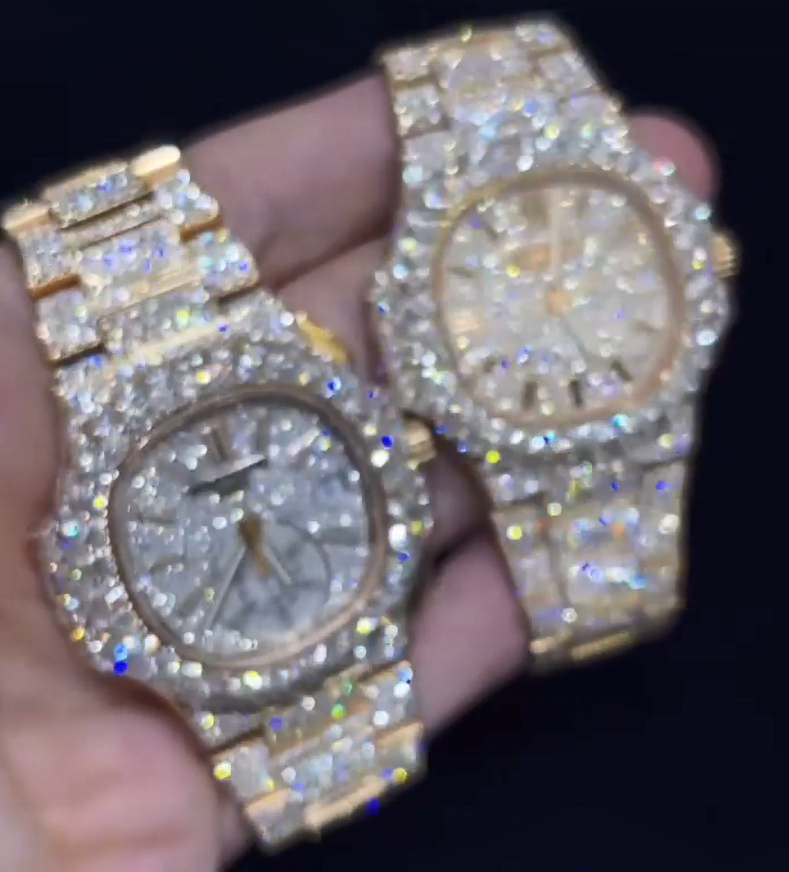 Men&#39;s High-end Luxury Bling Jewelry Full Diamond Dial Watch Vvs Moissanite Hip Hop Iced Out Stainless Steel Mechanical Watch