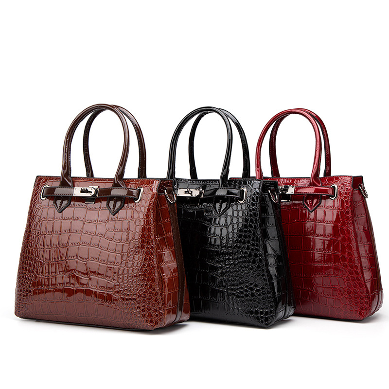 Luxury Crocodile Pattern Lacquer Leather Women&#39;s Bag 2022 New Two-piece Set Portable Single Shoulder Diagonal Straddle Bag 