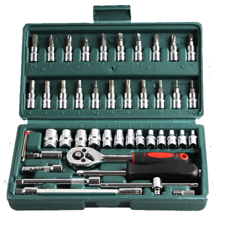 46pcs Automotive Tool Set Tools Set Box Hand Tool Impact Spanner 1/4&quot; Auto Socket 