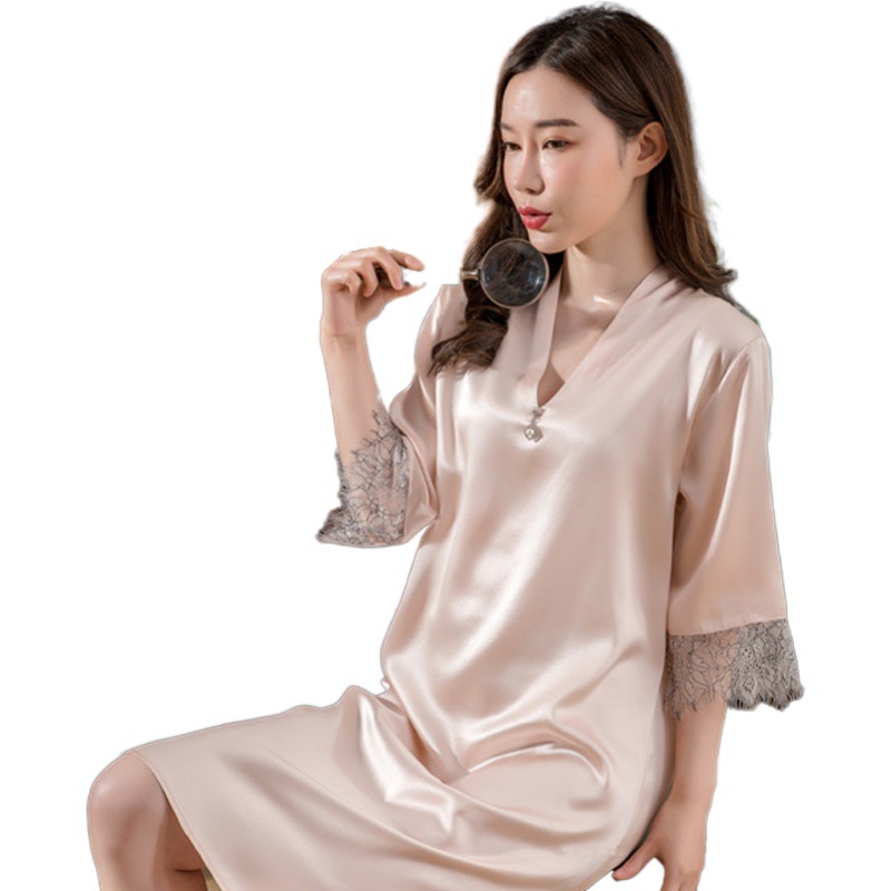 2022 Sexy Satin Nightdress Sleepwear Women&#39;s Silk Pajamas Sexy Silk Nightgowns 