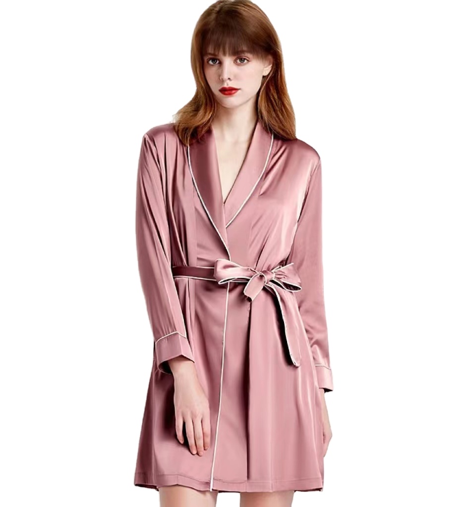 Odm Oem Custom Embroidery Logo Silk Pajama Women&#39;s Sleepwear Robes Eco-friendly Lingerie Robe 