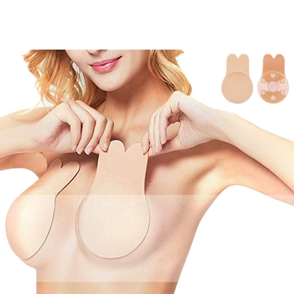 Big Size Women Silicone Self-adhesive Sticky Bra Strapless Push Up Seamless Invisible Bra Sexy Rabbit Ears Underwear For Wedding 