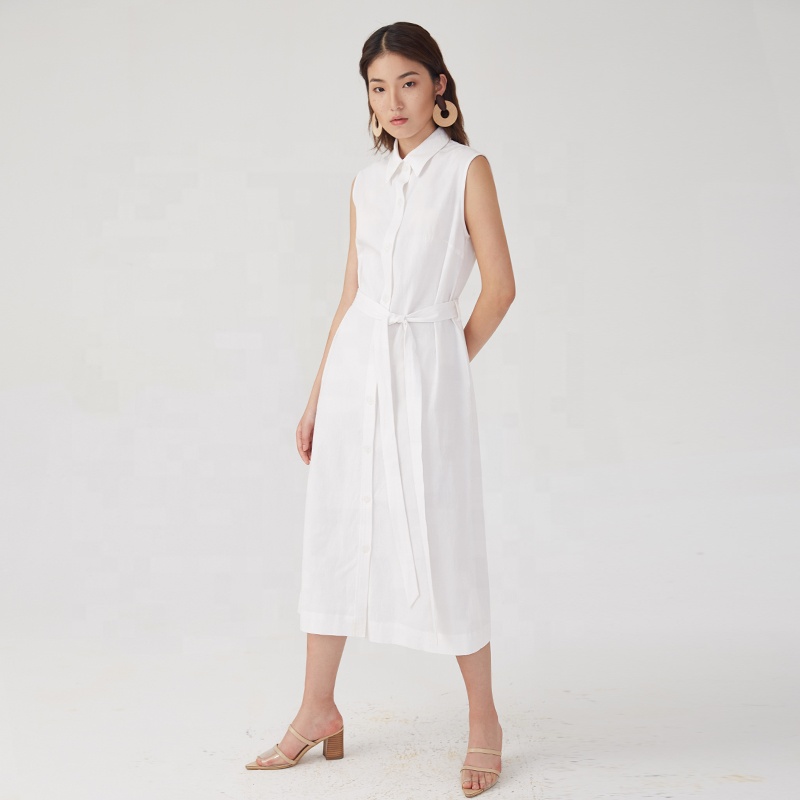 Clothing Manufacturer Women&#39;s Small Order Office Wear Breathable Sleeveless Single-breasted Elegant Casual Women&#39;s Shirt Dress 