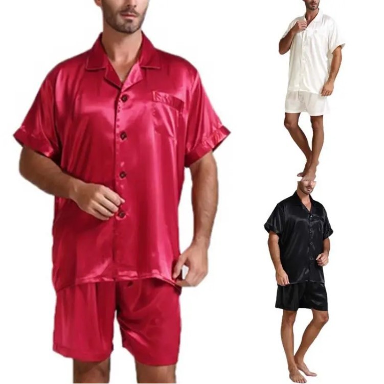 2022 Fashion Soft Two Piece Lounge Wear Leisure Home Wear Cozy Lounge Wear Silk Sleepwear For Men 
