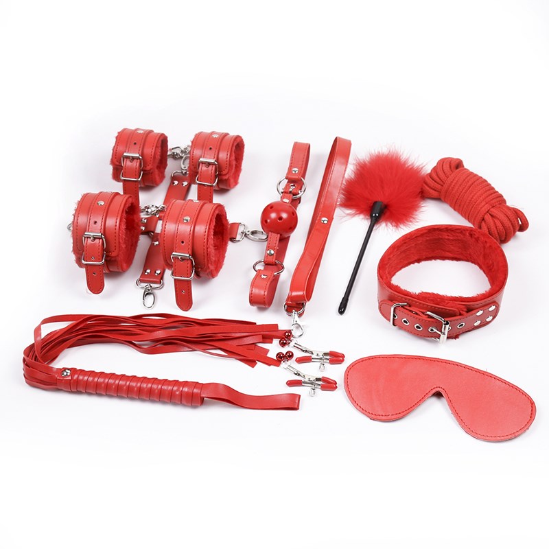 Suit Sex Toys Adult 10 Pcs Set Leather Nylon Plush Bondage Set Game Toys Products For Couples Women Men 