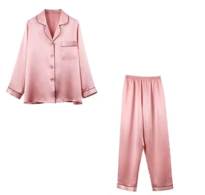 Popular Wholesale Long Sleeve Two Piece Women&#39;s Sleepwear Silk Pajamas 