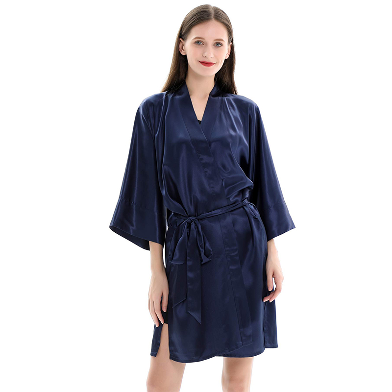 High Quality Women's Real Silk Satin Lace Gown Fixed Night Pajamas Luxurious Robe 