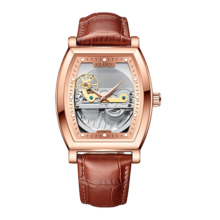 Wrist Watches Silver Watch Men Automatic Leather Mechanical Watches 