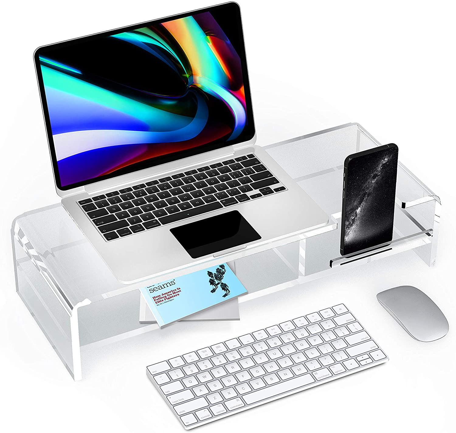 Mingshi Acrylic High Transparency Computer Monitor Stand With Storage Compartment,Mobile Phone Stand-office Desk Accessories 