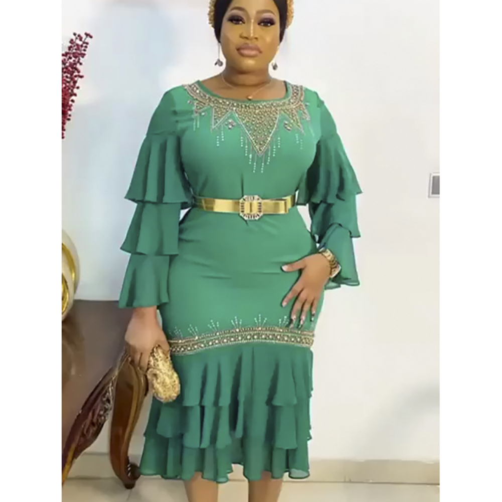 Guangzhou Wholesale Clothing African Women&#39;s Dress Professional Office Skirt European And American Pleated Layered Large Dress 