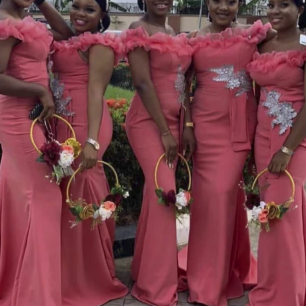 Bestidos De Bodas Women Short Sleeve Off-shoulder Purple Mermaid Bridesmaid Evening Elegant Maxi Long Formal Dress For Party 