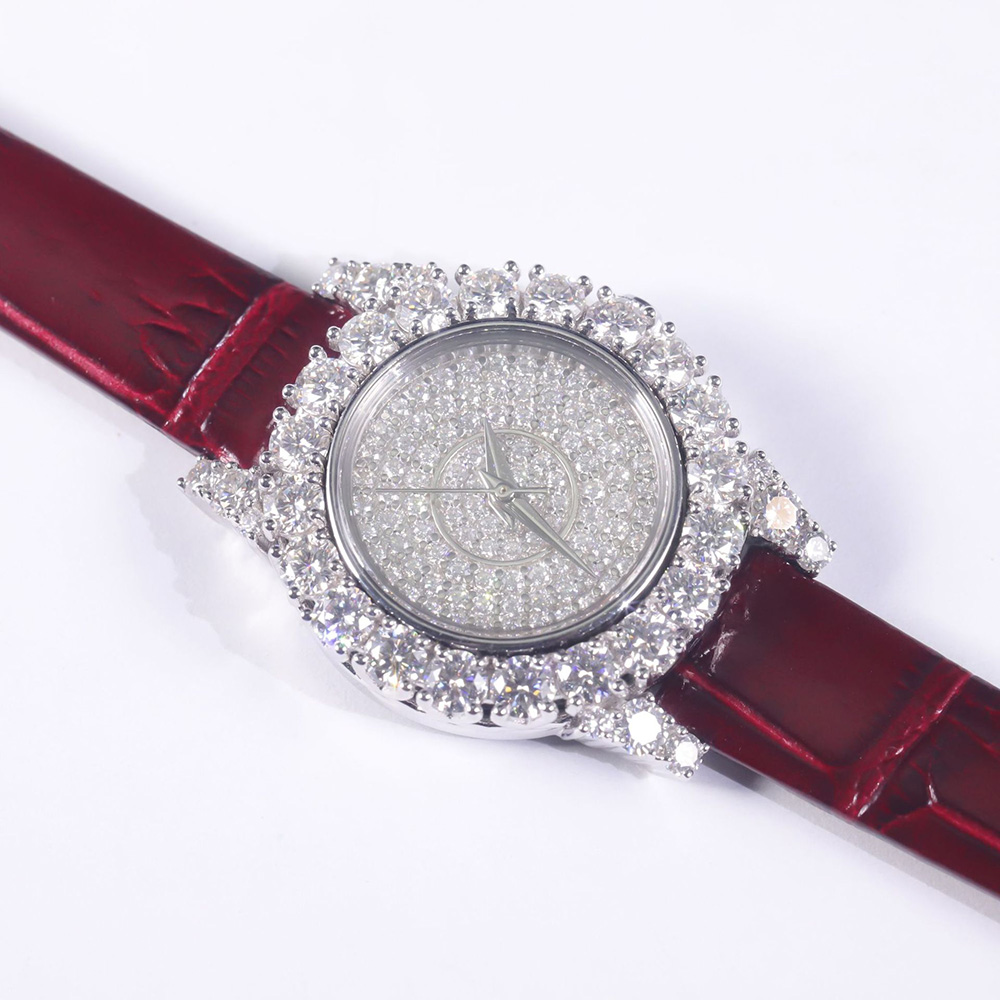 Genuine Leather Strap Watch Fashion Waterproof Lady 925 Sterling Silver Women Watch Classic Moissanite Diamond Quartz Watch
