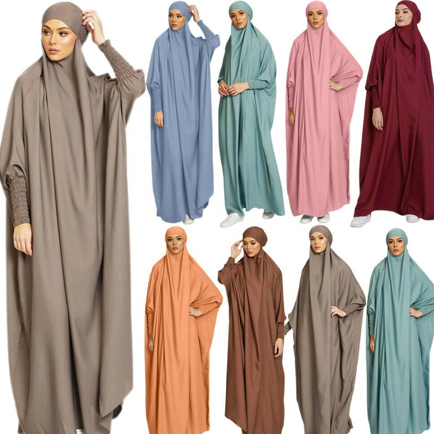 New Arrival Solid Color Muslim Women Abaya Dress One Piece Full Length Jilbab Prayer Modest Khimar Hijab Abaya Dress 