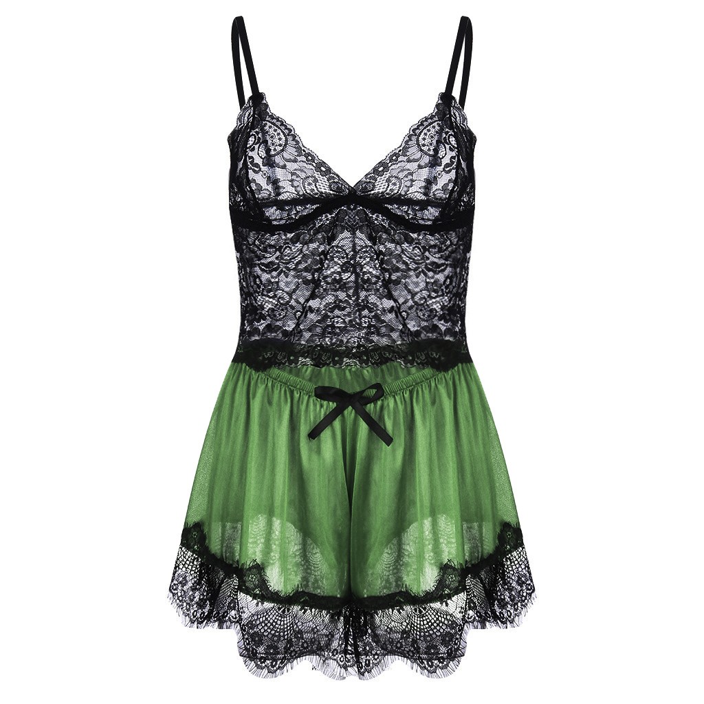 Woman Sexy Night Dress Lace Eyemesh Silk Camisole Babydoll Nighty Set Fashion Breathable Women&#39;s Sleepwear 