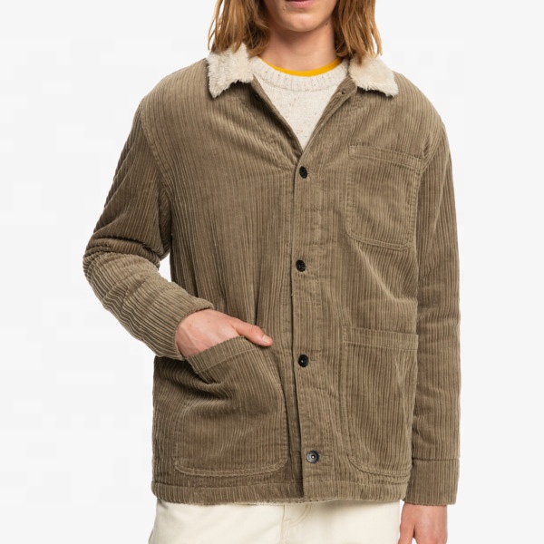 Oem Winter Custom Label Corduroy Fleece Jacket Sherpa Puffer Windproof Warm Jacket Coat For Men 
